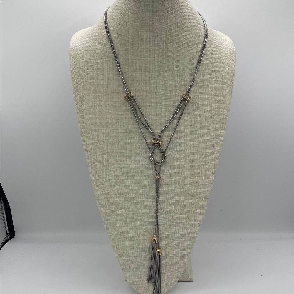 4.15.26-14 White House Black Market Silvertone & Goldtone Lariat + Rhinestones